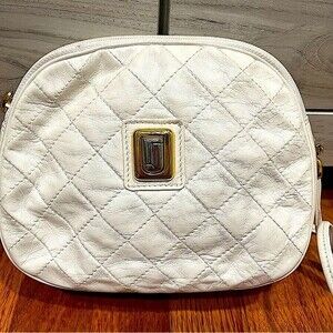 Vintage Judith Leiber Off White Quilted Leather Crossbody Bag